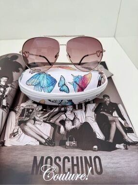 Moschino Champagne Gradient Aviator Sunglasses with Heart Detail